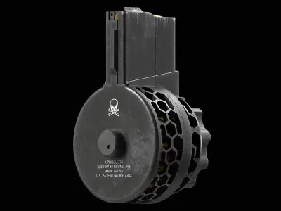 X Products X-15 50 Round Drum Skeletonized Magazine cal 223 Low-poly 3D model