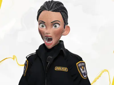 Toon Police woman 3D Character Female Law Enforcement Low-poly 3D model