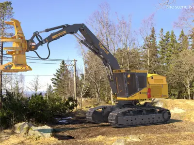 Tigercat 855D Tracked Feller Buncher Dirty 3D model
