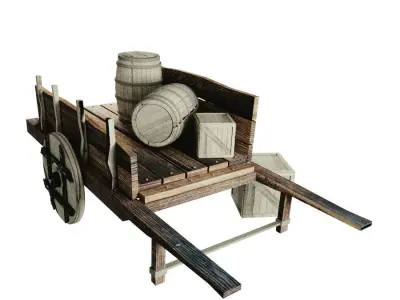 Wooden cart 3D model 4