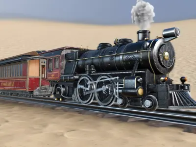 train locomotive wagon wild west Low-poly 3D model
