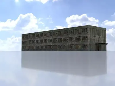 Old military barrack version 1 ruin 12 Low-poly 3D model
