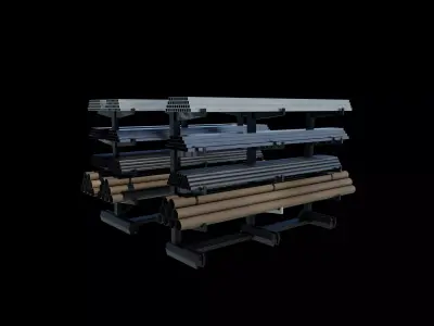 Steel storage rack with pipe 3D model