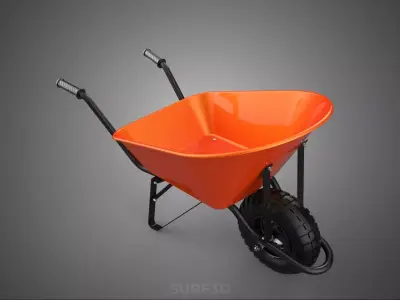 ORANGE BLACK HAULER CARRIER WHEELBARROW CART TROLLEY WHEEL CARGO 3D model