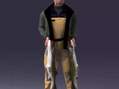 000203 Fisherman Holding Big Fish 1102 3D model