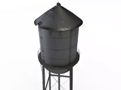 Rooftop metal water tower Low-poly 3D model