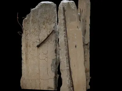 concrete fence damaged blocks debris photogrammetry Low-poly 3D model