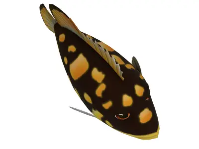 Tripletail Fish Cartoon Animated Low-poly 3D model