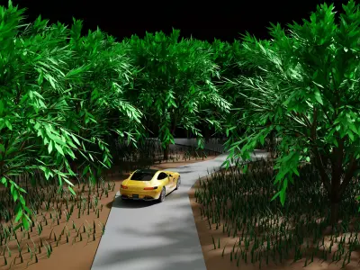 Car in forest  Free 3D model