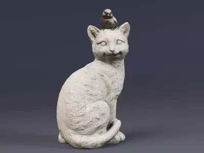 3D Scanned Cat Statue With A Bird Low-poly 3D model
