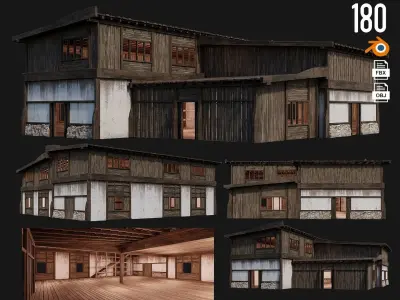 4 Old Buildings Pack 4K Textures GameReady 177 to 180 Low-poly 3D model