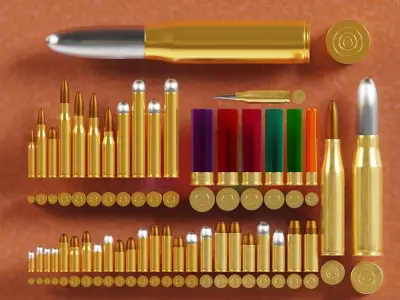 bullet collection gold bullets in shapes and sizes Low-poly 3D model