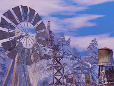 Abandoned Industrial Scene in the Mountains Low-poly 3D model