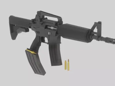 M4 Commando Detailed Low-Poly Low-poly 3D model