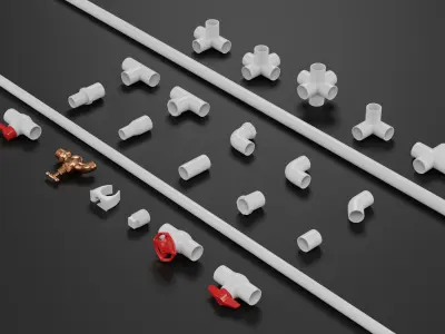 Set of PVC pipe accessories kitbash 3D model