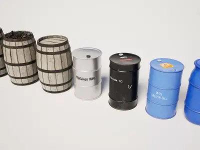  Industrial Barrel Props Pack Low-poly 3D model
