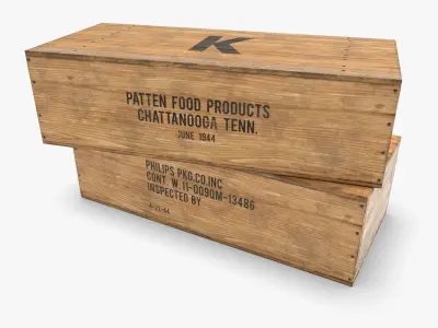 US K and C Rations wooden crate WWII Low-poly 3D model