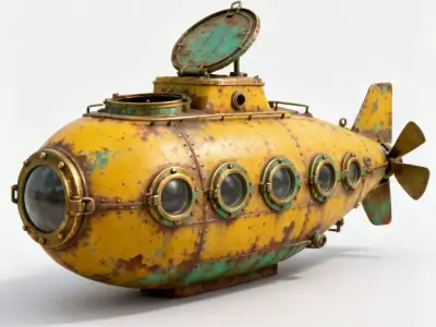 Vintage Yellow Submarine 3D Model - Weathered Deep Sea Explorer Low-poly 3D model