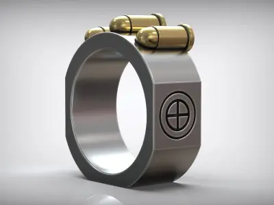 Military Silver Diamond Ring Gold Inlay  3D print model