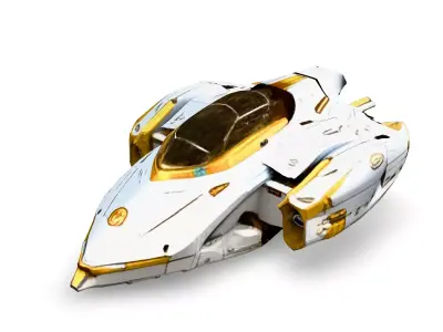 White and Gold SciFi Starship Low-poly 3D model