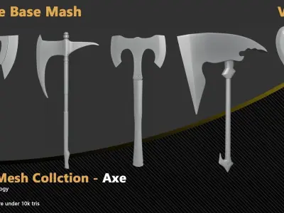 26 Axe Base Mesh - VOL 01 - Clean UV and Topology  Low-poly 3D model