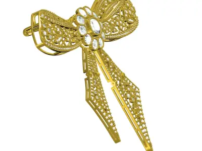 Antique Art Deco Diamond Bow Brooch 3D print model