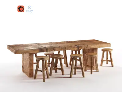 Wooden Dining Table Low-poly 3D model purchase