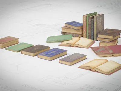 6 Old Books Medieval Low-poly 3D model