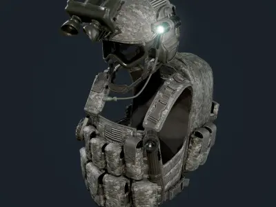 Military Gear Equipment Vest and Helmet Game Ready Low-poly 3D model