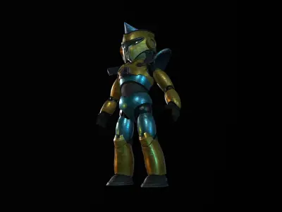 Chibi robot gold Low-poly 3D model