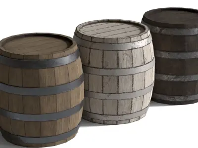 Wooden Barrels Pack Low-poly 3D model
