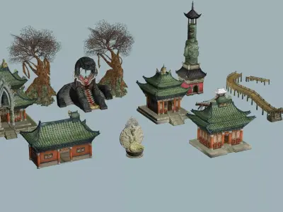 Ancient C Japanese Village Collection Low-poly 3D model Low-poly 3D model