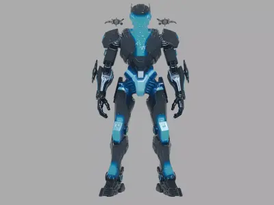 Cyan Glow Sci Fi Robot 3D model
