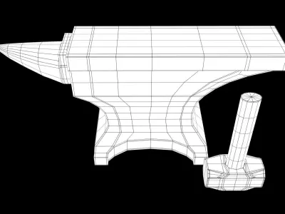 Anvil and Sledge Hammer Low-poly 3D model