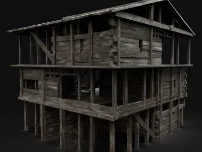 MEDIEVAL SCOUT TOWER WATCHTOWER VILLAGE GUARD WAREHOUSE BUILDING Low-poly 3D model
