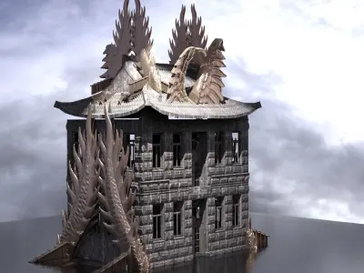 Dragon Winged Temple Fantasy 3D model