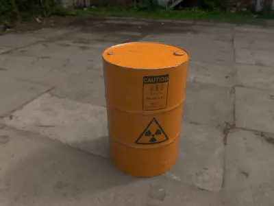 3 Barrels - Low Poly orange barrel with radioactive sign Low-poly 3D model