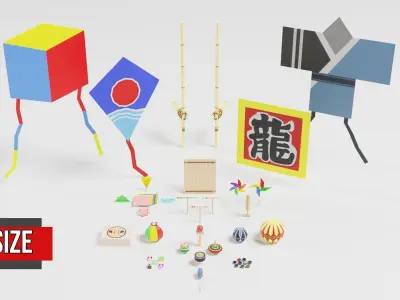 Japanese Toys Pack Low-poly 3D model