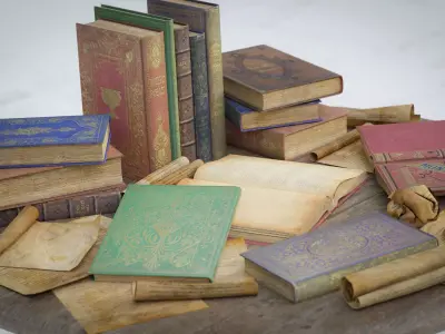 6 Old Books Medieval Low-poly 3D model