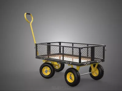 HEAVY DUTY UTILITY MANUAL HAND PULL WAGON GARDEN CART TROLLEY 4W 3D model