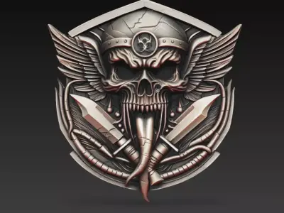Tactical Skull Winged Knife Emblem Military Badge 3D Model 3D print model