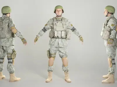 Equipped American soldier ready for animation 340 Low-poly 3D model