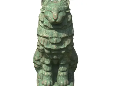 Furred cat rusted statues Low-poly 3D model