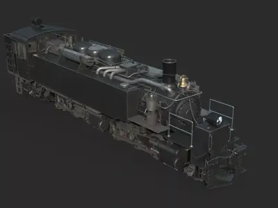 Old-fashioned coal-burning steam-powered locomotives 3D model