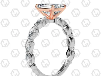Ring 83 Emerald Shape marquise on shanks with Gems 3D print model