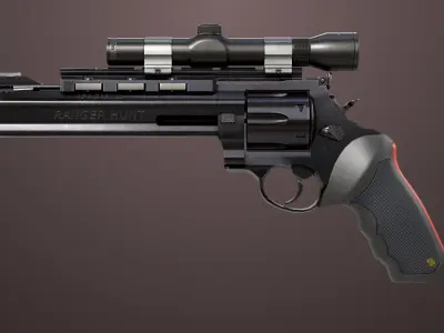 Revolver 04 Black Model Taurus Raging All PBR Unity UE Textures Low-poly 3D model