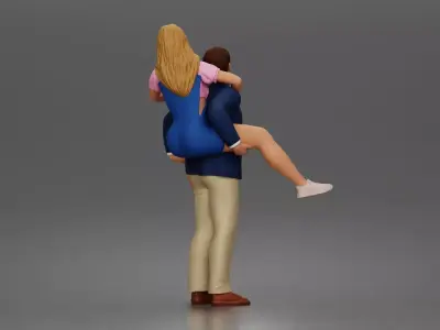 Man Giving Woman Piggyback Ride In Blazer Overalls And Sneakers 3D print model