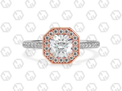 Ring 200 Radiant Shape Cathedral Halo pave set with Gems 3D print model