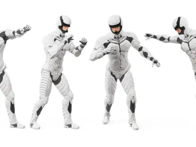 Sci-Fi Soldier White Suit Rigged for Cinema 4D 3D model