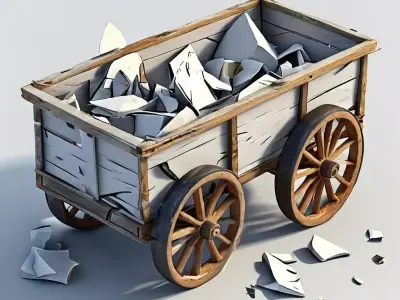 Low Poly Wooden Cart with Debris Low-poly 3D model